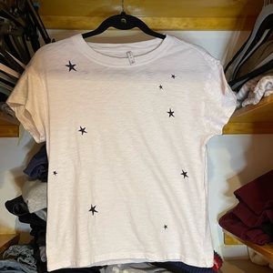 Z supply soft white tee with navy blue embroidered stars
